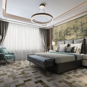 几何空间设计 新中式卧室3d模型
