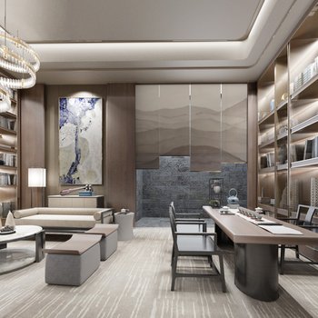 几何空间设计 新中式茶室3d模型