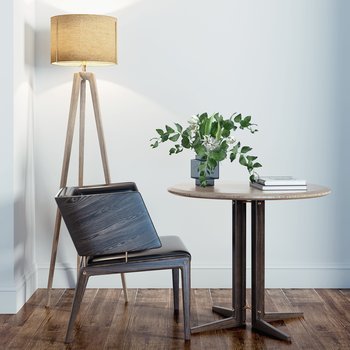 现代餐桌椅落地灯组合3d模型