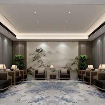新中式贵宾室3d模型