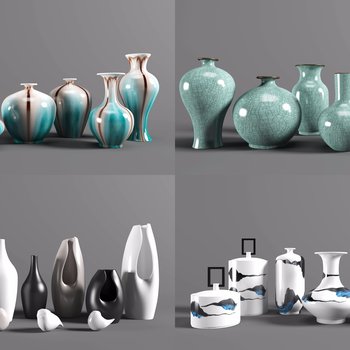新中式陶瓷花瓶罐子组合