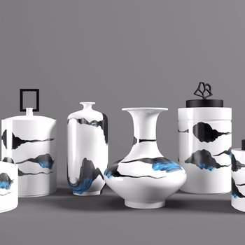 新中式陶瓷花瓶罐子组合
