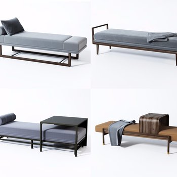 新中式床尾椅长凳组合3d模型