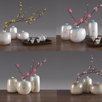 新中式花瓶茶具摆件3d模型