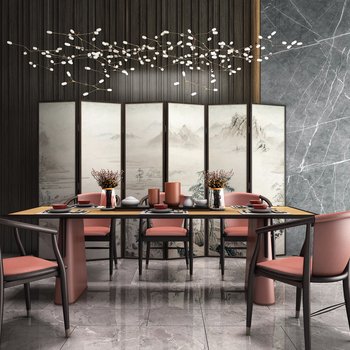 新中式餐桌椅吊灯组合