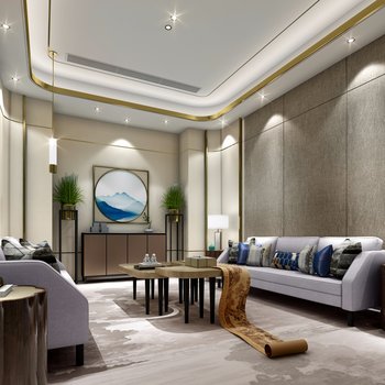 上海中海戈雅园售楼部 新中式接待室3d模型