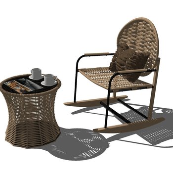 藤椅小茶桌模型