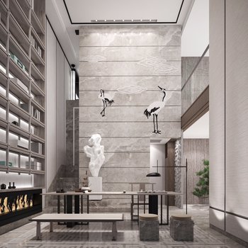 吴滨设计 新中式售楼处茶室3d模型