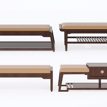 新中式长凳 3d模型