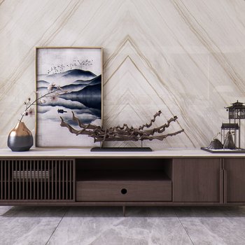 新中式电视柜摆件挂画组合
