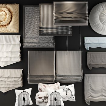 现代窗帘抱枕组合3d模型