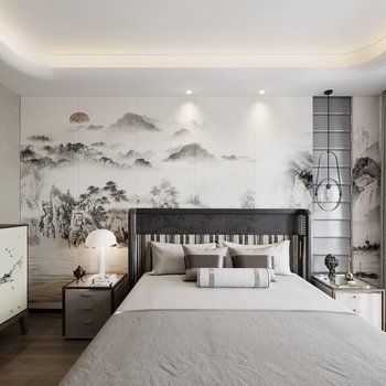 桂睿诗建筑设计 新中式卧室3d模型