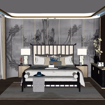新中式奢华卧室床品组合