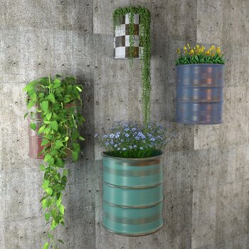 油漆桶植物装饰墙饰