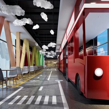 现代大巴车主题餐厅3d模型
