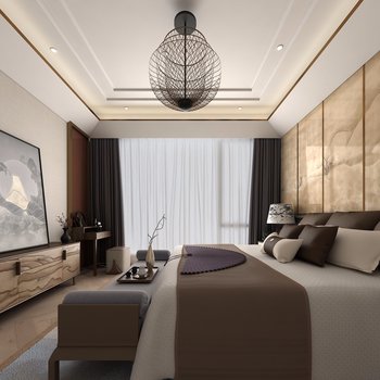 昊泽空间设计 新中式卧室3d模型