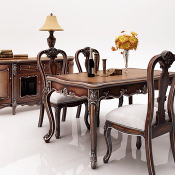 雅柏   欧式古典方形餐桌椅餐柜组合