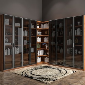 现代玻璃门书柜3d模型