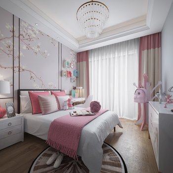 香港方黄：承袭红星地产墅品典范新中式女儿房3d模型