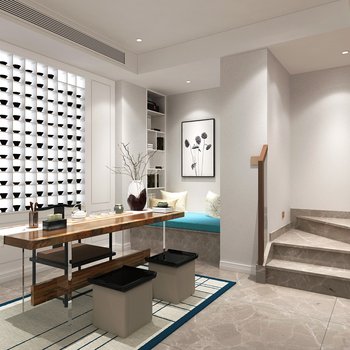 创时空设计260㎡万科别墅样板房新中式茶空间