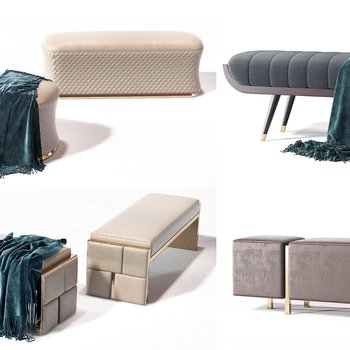 现代轻奢床尾凳沙发凳组合3d模型