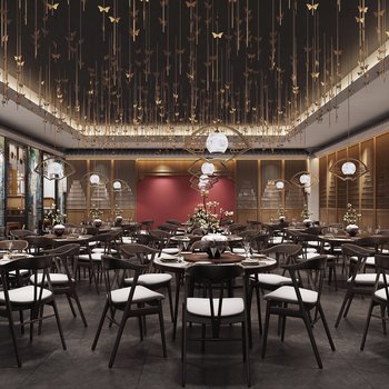 新中式餐厅大厅3d模型
