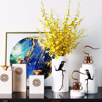 新中式鸟花纹花瓶摆件组合