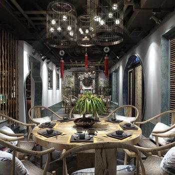 新中式餐厅火锅店包厢3d模型