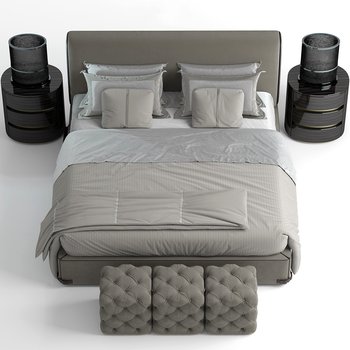 意大利芬迪fendi现代布艺双人床床头柜组合