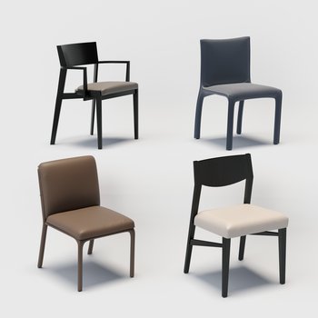 意大利 NATUZZI 现代休闲椅餐椅组合3d模型