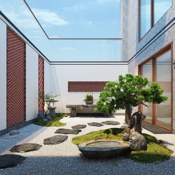 新中式枯山水庭院3d模型