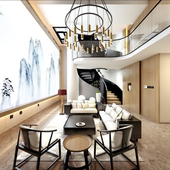 上海黎李设计新中式别墅客厅3d模型