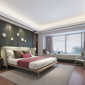 鸿艺源设计380㎡简雅新中式卧室3d模型