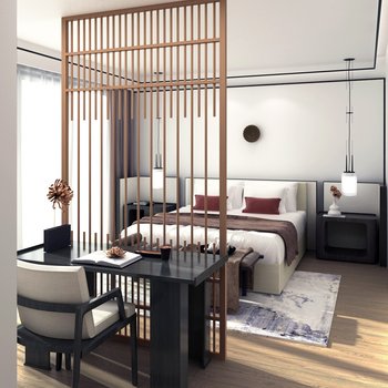 意巢设计 禅意中式卧室3d模型