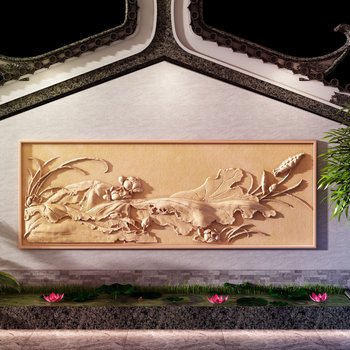 中式荷花砂岩浮雕