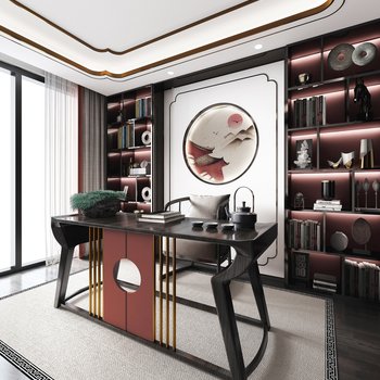 新中式别墅书房3d模型