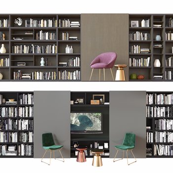 现代书柜椅子组合3d模型