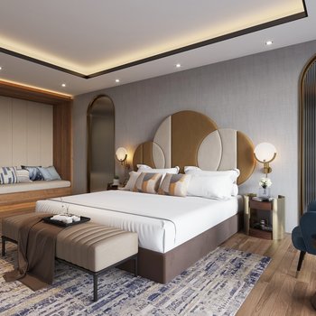 新中式酒店客房套房3d模型