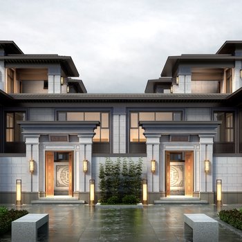 新中式别墅外观3d模型