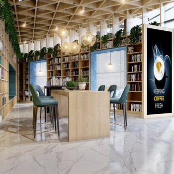 现代书吧休闲咖啡厅3d模型