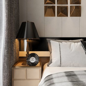 布鲁盟设计 简美双人床床头柜组合3d模型