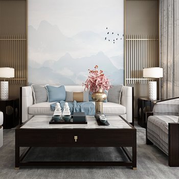 太合南方设计 新中式沙发茶几组合3d模型