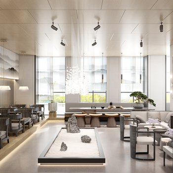 新中式风格茶室休息区3d模型