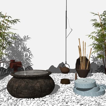 新中式石磨流水景观小品组合