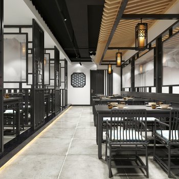 新中式徽派餐厅3d模型