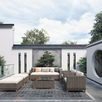 新中式别墅庭院3d模型