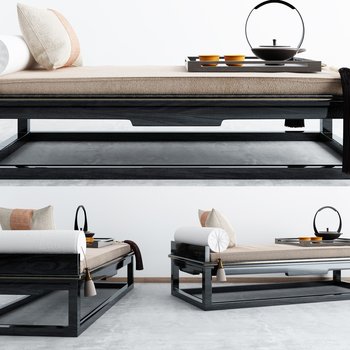 新中式床榻床尾凳3d模型