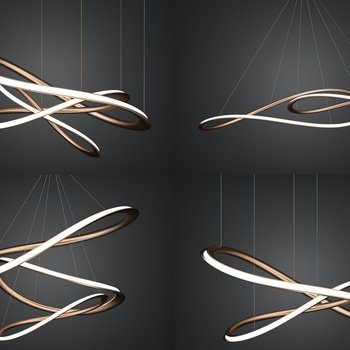 现代艺术环形轻奢金属吊灯组合3d模型