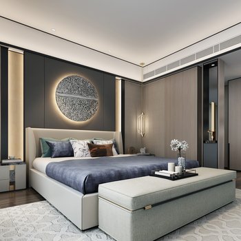 派尚设计 青岛卓越·天元样板房 新中式卧室3d模型