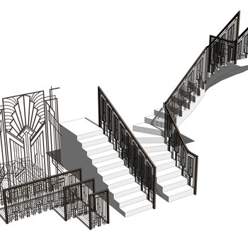 欧式楼梯栏杆组合su模型